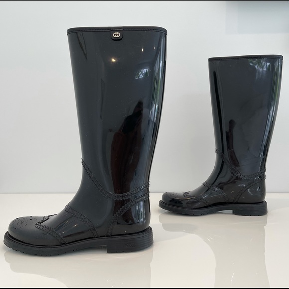 GUCCI BLACK BOOTS NERO OLD LAI RUBBER BOOTS SIZE IT 38 / US 8 - Picture 8 of 16